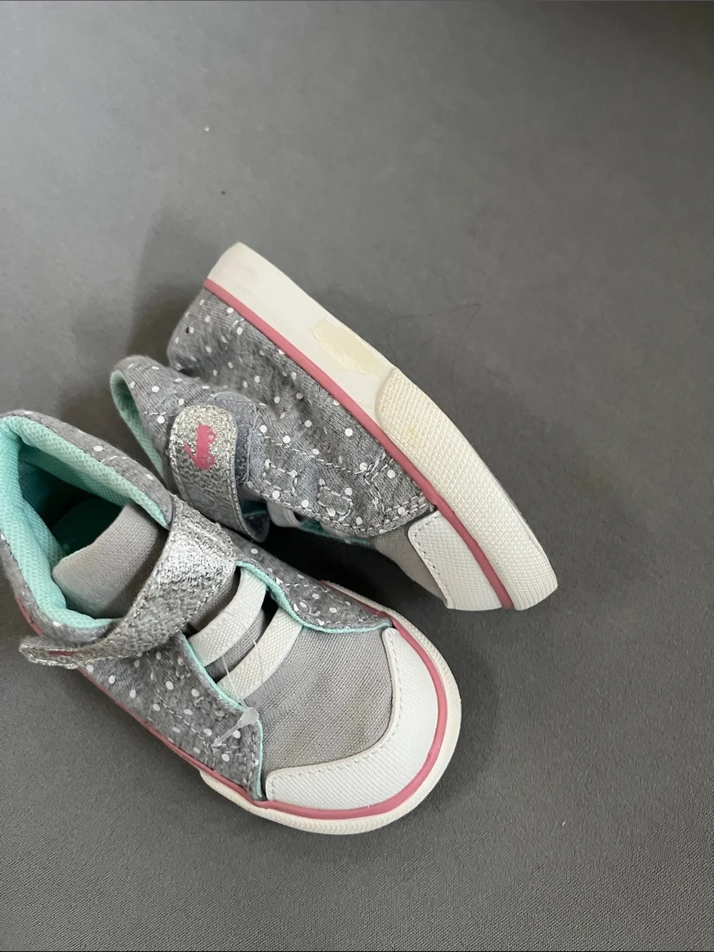 Kids' Grey High-Top Sneakers with Mint Lining and Pink Accent